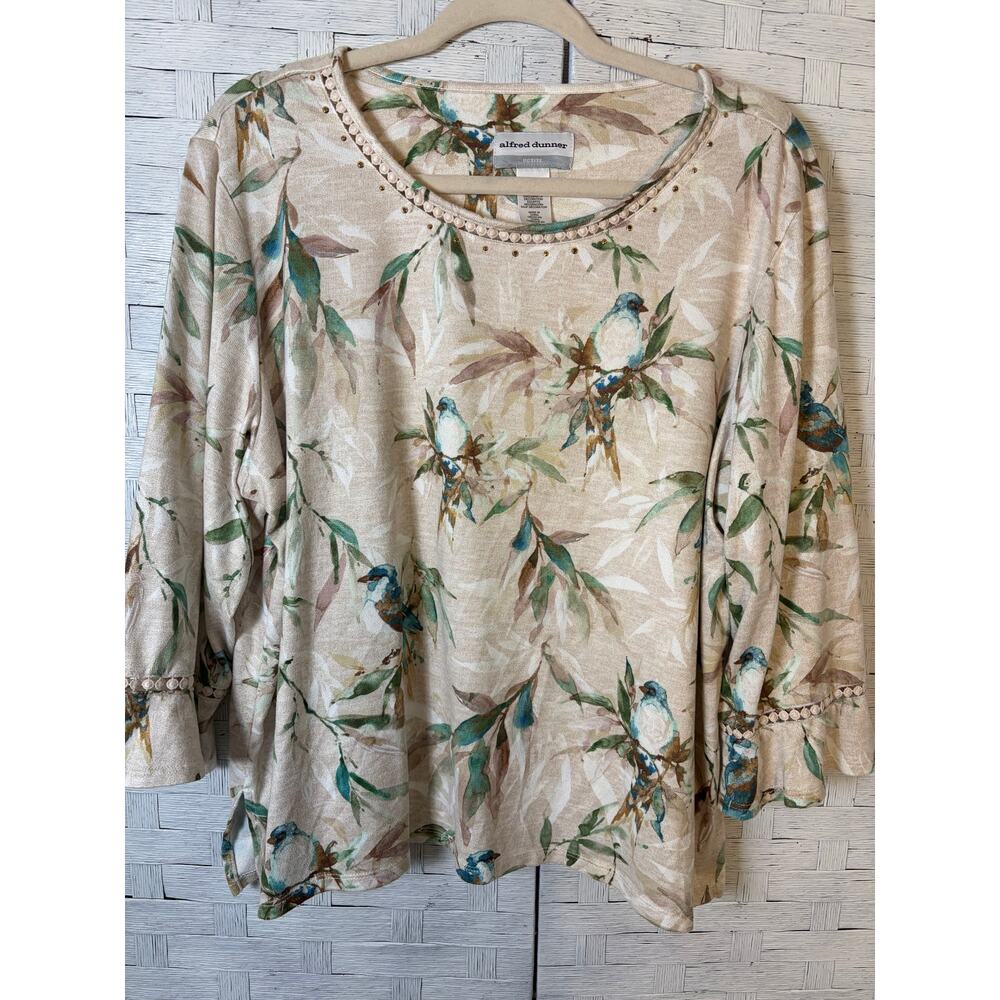 Alfred Dunner womens Sweater‎ lightweighttropical bird embroidered lace beaded